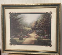 Home Interiors Picture Courtyard Picture Brass Frame Matted 27″x23 NVP