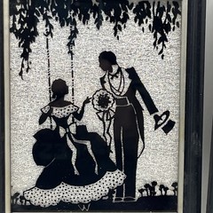 Vintage Foil Back Reverse Painted Pairs With The Courtship NY Silhouettes 4×6