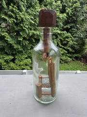 Whimsy Bottle * Not A Ship in Bottle * Folk Art * Wooden Chair With Woven Seat