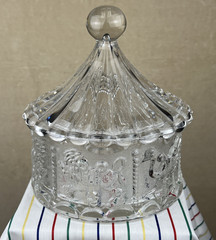 Vtg Goebel W German Lead Crystal Carousel Animals Circus Tent Covered Candy Dish