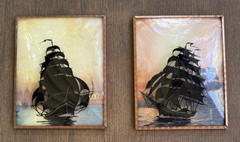 VTG 1940s Convex Glass Silhouette Victorian/Art Deco Reverse Painting – pair