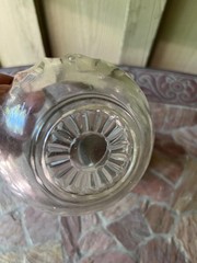 Art Nouveau Pewter Crystal Caddy, Bingit Zinn Jugendstil Condiment Server