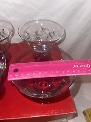 4 Christmas Pfaltzgraff Winterberry HP Glass Lrg Footed Dessert Bowls NEW #1