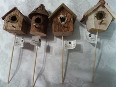 Home Interiors Birdhouse Floral Picks/ Set of 4/Natural Wood/Pine Cone Decor/New