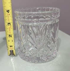 Vintage Heavy Cut Crystal Diamond Palm Leaf Sunburst Candy Jar No Lid 4″