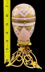 Antique French Pink Opaline Glass Egg Perfume Casket Palais Royal Jewelry Box