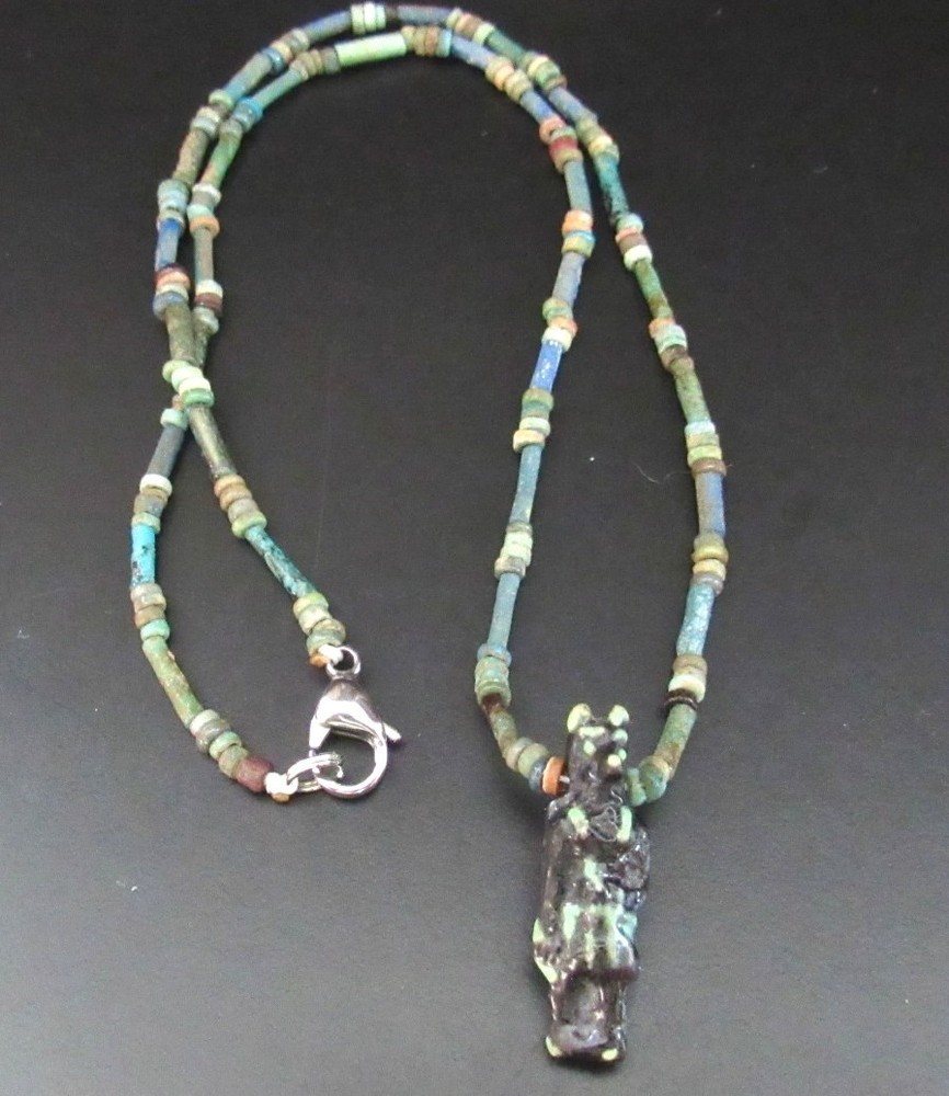 NILE Ancient Egyptian Anubis Amulet Mummy Bead Necklace ca 600 BC
