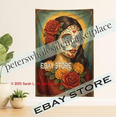 Sugar Skull Woman Rose Gothic Fantasy Tapestry living room 59X82 in