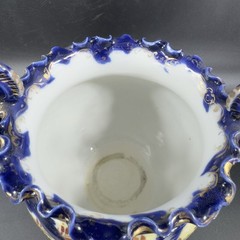 Antique Fine Porcelain Vase Vessel Footed Dish Bowl W Handles Decorated Ceramic