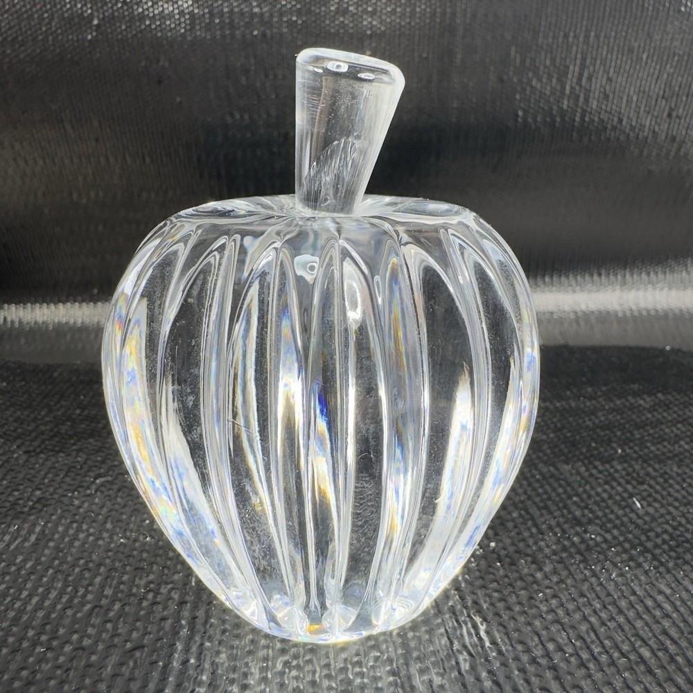 Heavy Clear Lead Crystal Cut Glass Apple Fruit Art Glass Figurine Paperweight