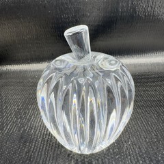 Heavy Clear Lead Crystal Cut Glass Apple Fruit Art Glass Figurine Paperweight