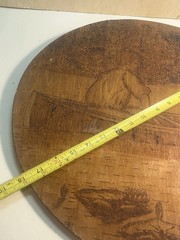 Antique Arts Crafts Flemish Art Pyrography Wood Wall Plaque Nouveau Scene 18 In
