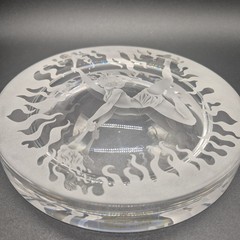 Art Nouveau Decorative Glass Dish Fire Woman Torches Czech Republic C.I.O Collec