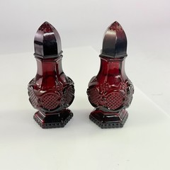 Avon 1876 Cape Cod Collection Ruby Red Glass Salt and Pepper Shakers Set Vintage