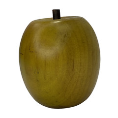 Vintage Wooden Carved Apple Golden Yellow Color With Wooden Stem