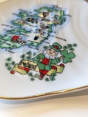 Map Of Ireland Porcelain Trinket Dish Leprechaun Shamrock St. Patrick’s Day Vtg