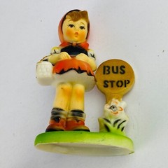 Bus Stop Girl Figurine Celluloid Hard Plastic Hummel Style Collectible