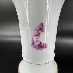 1975 Hochst German Vase Magenta House Church with Gold Trim Germany Porcelain