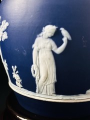 ANTIQUE WEDGWOOD DARK BLUE JASPER WARE DIP PITCHER c 1891 Sacrificial Figs 5”