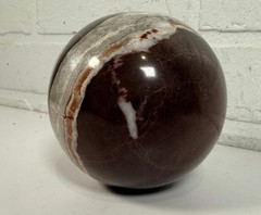 Large Zebra Jasper Sphere, Iron Red Banded Stone Orb.