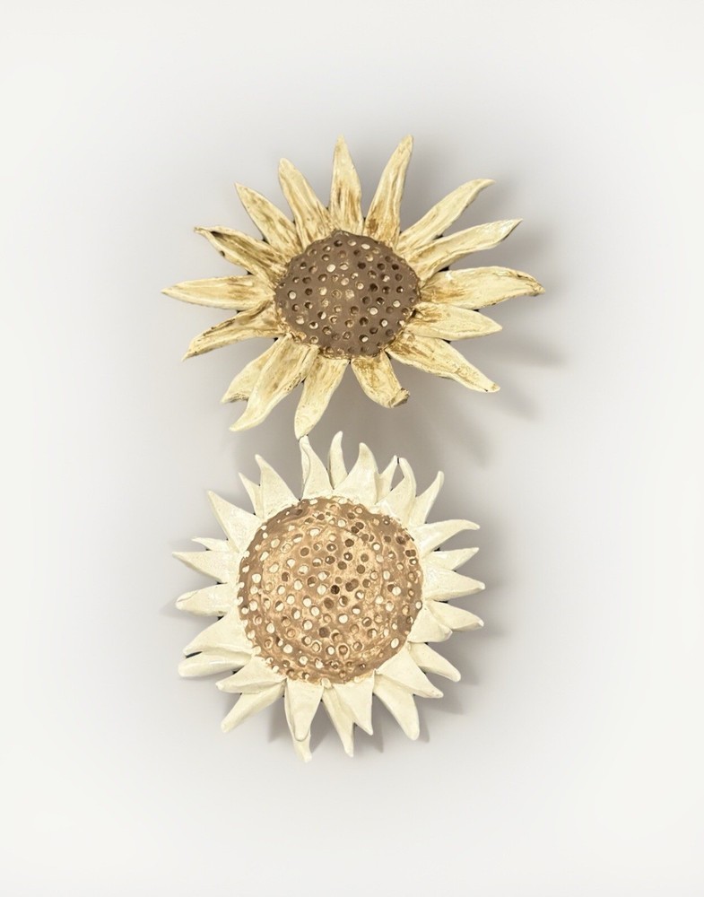 Ceramic Pottery Sunflower Handmade Set of 2 Made in USA