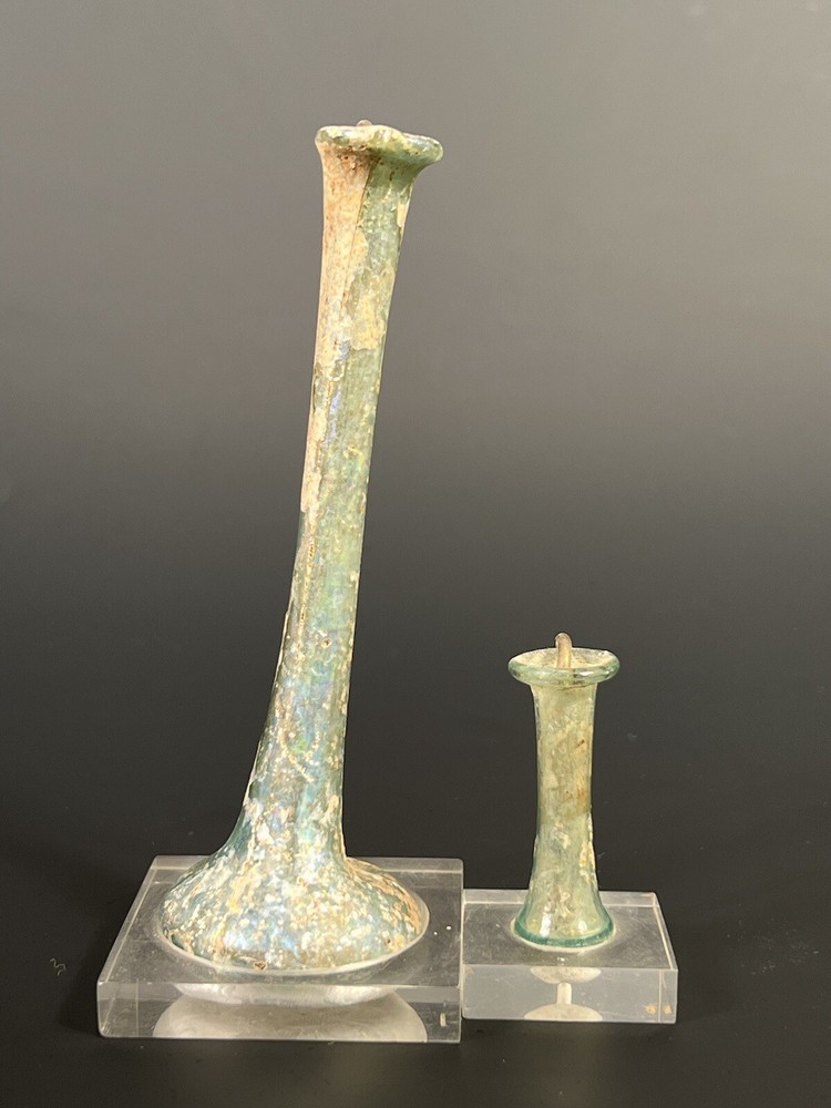 Lot of 2 Roman glass Unguentarium with nice Irridescence circa 1-3 rd century AD