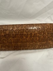 VTG Rongorongo Oval Tablet Easter Island Original Wood Carved Glyphs Display
