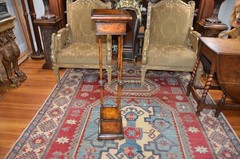 Neoclassical Wooden Walnut Burl & Bronze Pedestal Stand Tall 43 1/2 in