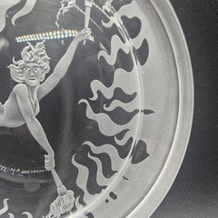 Art Nouveau Decorative Glass Dish Fire Woman Torches Czech Republic C.I.O Collec