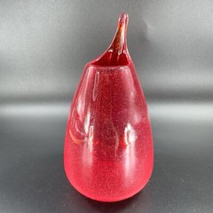 Hand Blown Studio Art Glass Vase Hand Made Glassware Vessel Red Open Top Vase