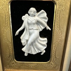 VTG Wedgwood Style Relief Dancers Framed Velvet Brass Set Of 2 5×4