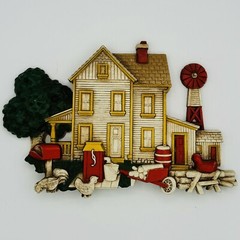 HOMCO Wall Art Farm House Barn 1975 #7369 Chickens Horse VTG