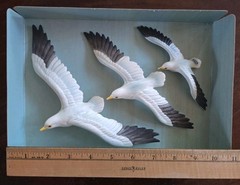 VTG Norcrest Chalkware Bisque Seagulls in Flight Wall Hangings Set/3 NEW IN BOX