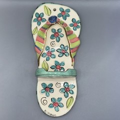 Diane Husson Ceramic Wall Hanging Flip Flop Shelf/ Tealight Holder 10.5”Tx4.75”W
