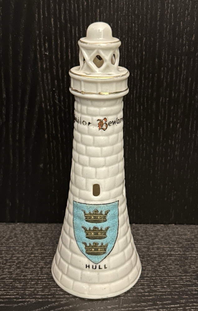 CARLTON CRESTED CHINA Lighthouse w Hull Crest W&R STOKE ON TRENT Sailor Beware