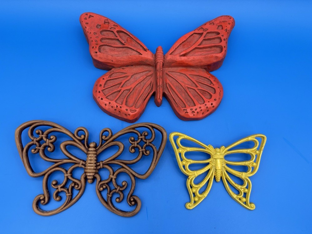 Homco Butterflies & Unbranded Red Butterfly Lot Of 3 Wall Decor