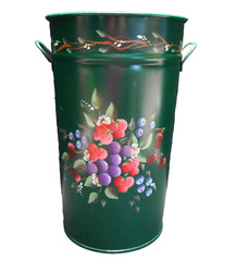 Tole Hand Painted Fruit Dark Green Umbrella Holder