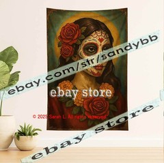 Day of the Dead Woman Portrait Tapestry Wall Art Decor gothic 39X59 in