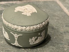 Wedgwood Sage Green Jasperware Lot Heart Trinket Box Tray Plate Set Vintage 2pc