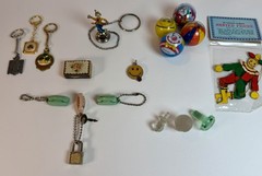 Vintage Junk Drawer Lot Clown Jet Balls Taiwan Keychains Novelty Toys 17 Pc OOAK