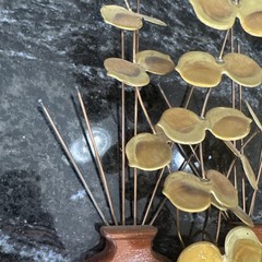 Vintage HOMCO Brass Eucalyptus Leaves Sculpture Wood Planter Plant Decor MCM