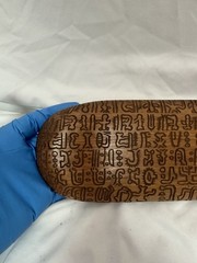 VTG Rongorongo Oval Tablet Easter Island Original Wood Carved Glyphs Display