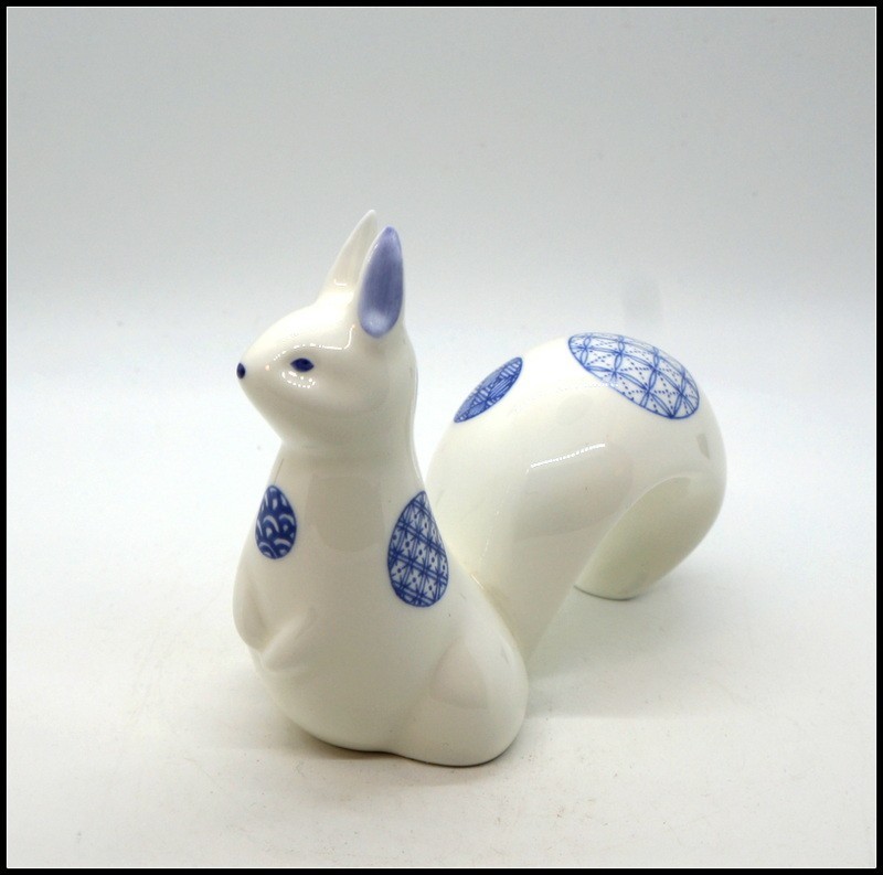 Modernist Noritake Bone China Squirrel Figurine Blue & Gold Japanese Crests 1326