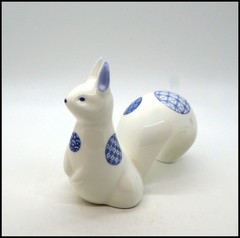 Modernist Noritake Bone China Squirrel Figurine Blue & Gold Japanese Crests 1326