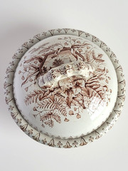 Antique Victorian Brown Transferware Soap Dish w/Lid Alton Pattern W&C Co Hanley