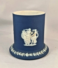 Antique 1893 Wedgwood Dark Blue Jasperware Match Holder w/Rare Strike; Toothpick