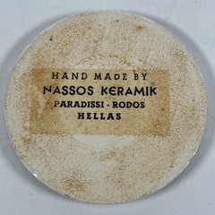 Nassos Keramik Ceramic Art Tile Coaster Hand Made Rodos Hellas Greece Round 3.5″