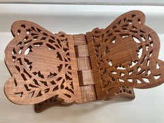 Vintage Ornate Carved Wood Folding Cookbook Holder Bible Book Display Stand