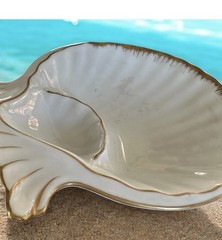 Vintage Sea Shell Trinket Soap Candy Dish White Gold Rim Unbranded Stamped #7716