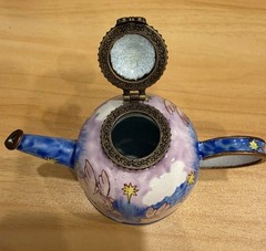 Kelvin Chen 2001 Blue Enameled Miniature Teapot Flying Pig #1393